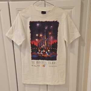 Disney Cream White 25th Anniversary Castle Fireworks Tee